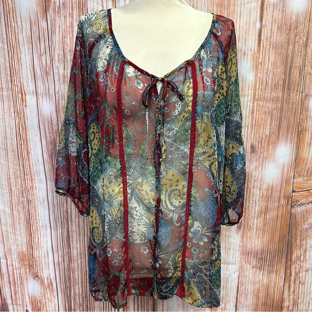 Maurices Semi-Sheer Button Front Top